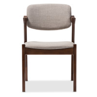 Baxton Studio RT355-CHR-Grey Elegant Mid-Century Dark Walnut Wood Grey Fabric Upholstered Dining Armchair